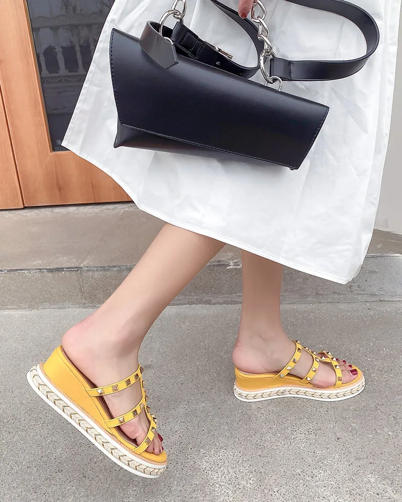 (Clean Up) Espadrille Wedges Slides Rivets Sandals