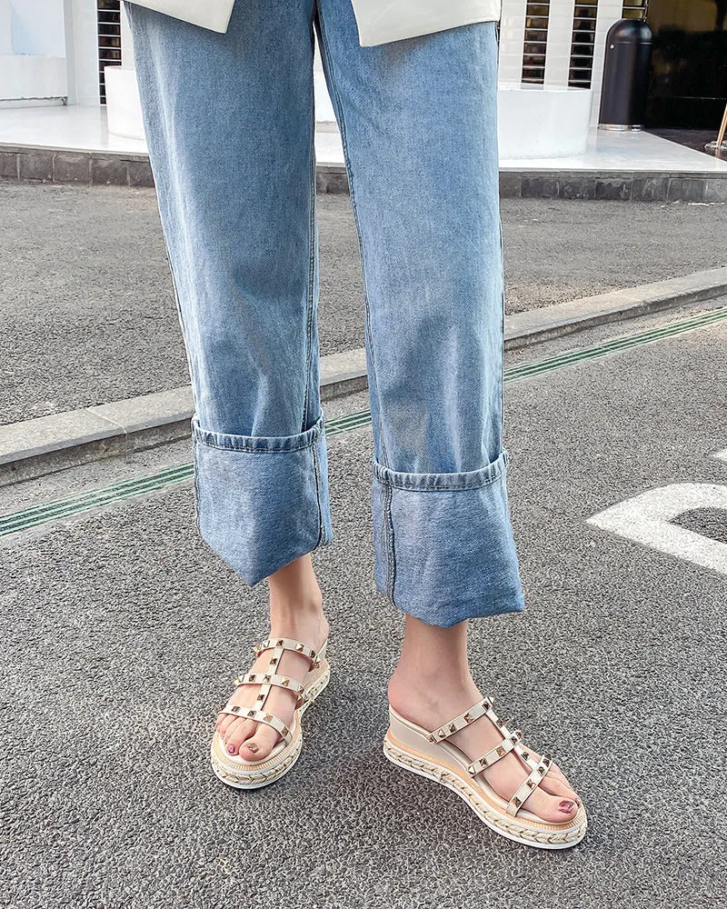 (Clean Up) Espadrille Wedges Slides Rivets Sandals