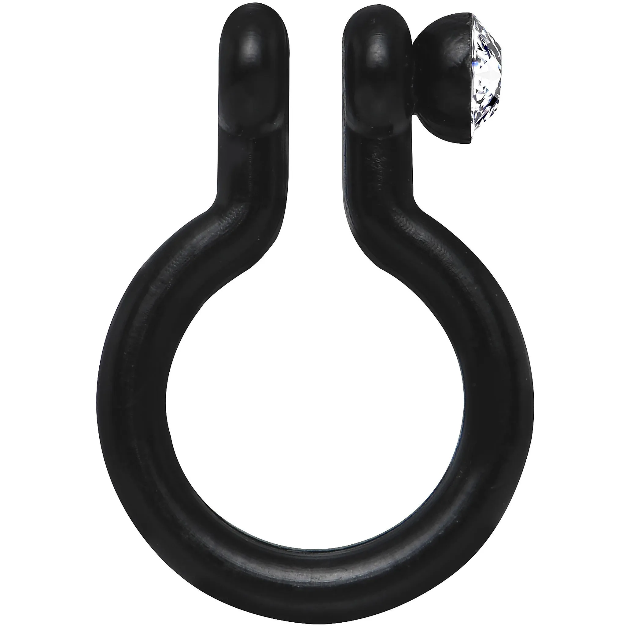 Clear Gem Black Bioplast Clip On Non-Pierced Fake Nose Ring Hoop