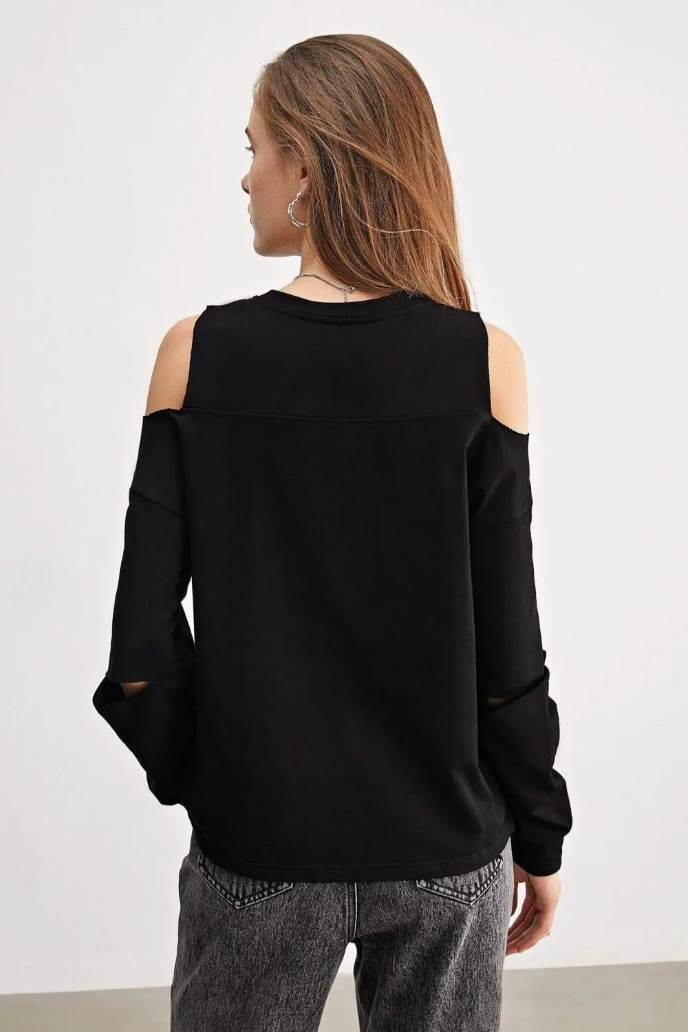 Cold Shoulder Black Tshirt