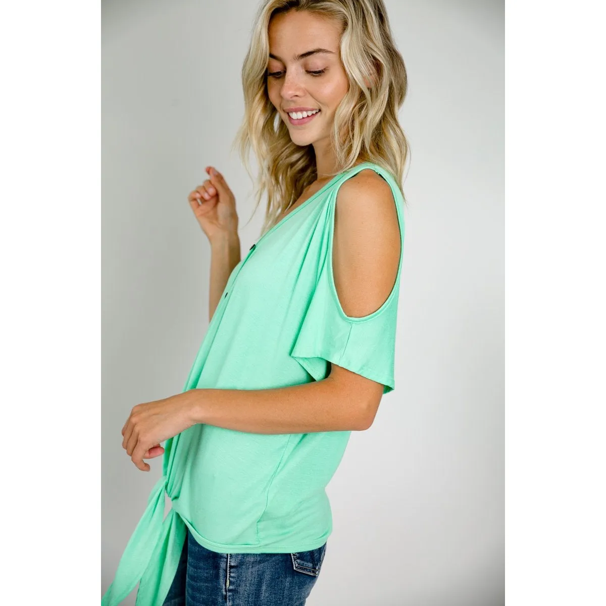 Cold Shoulder Button Down Blouse (E LUNA)