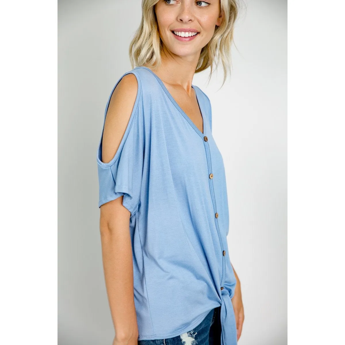 Cold Shoulder Button Down Blouse (E LUNA)