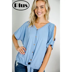 Cold Shoulder Button Down Blouse (E LUNA)