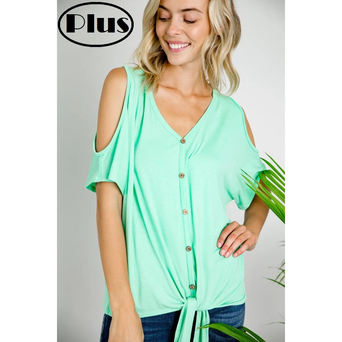 Cold Shoulder Button Down Blouse (E LUNA)