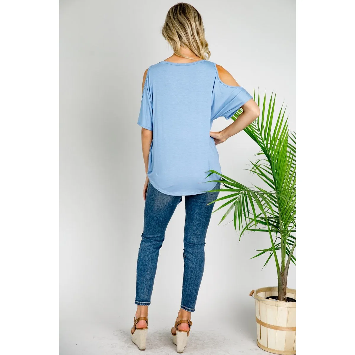 Cold Shoulder Button Down Blouse (E LUNA)
