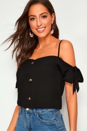 Cold Shoulder Knot Top Black