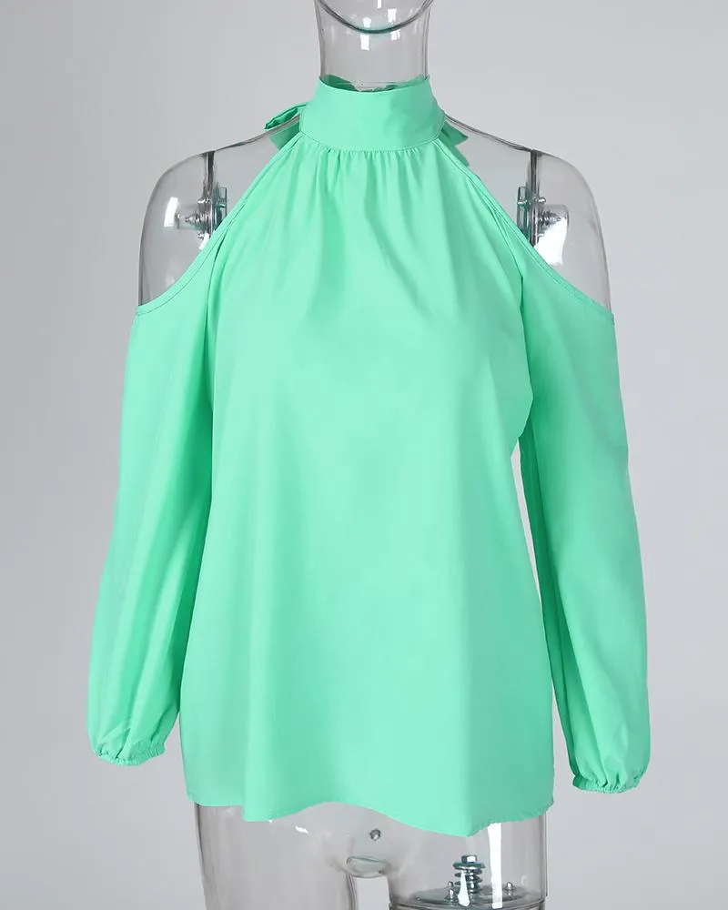 Cold Shoulder Lantern Sleeve Casual Blouse