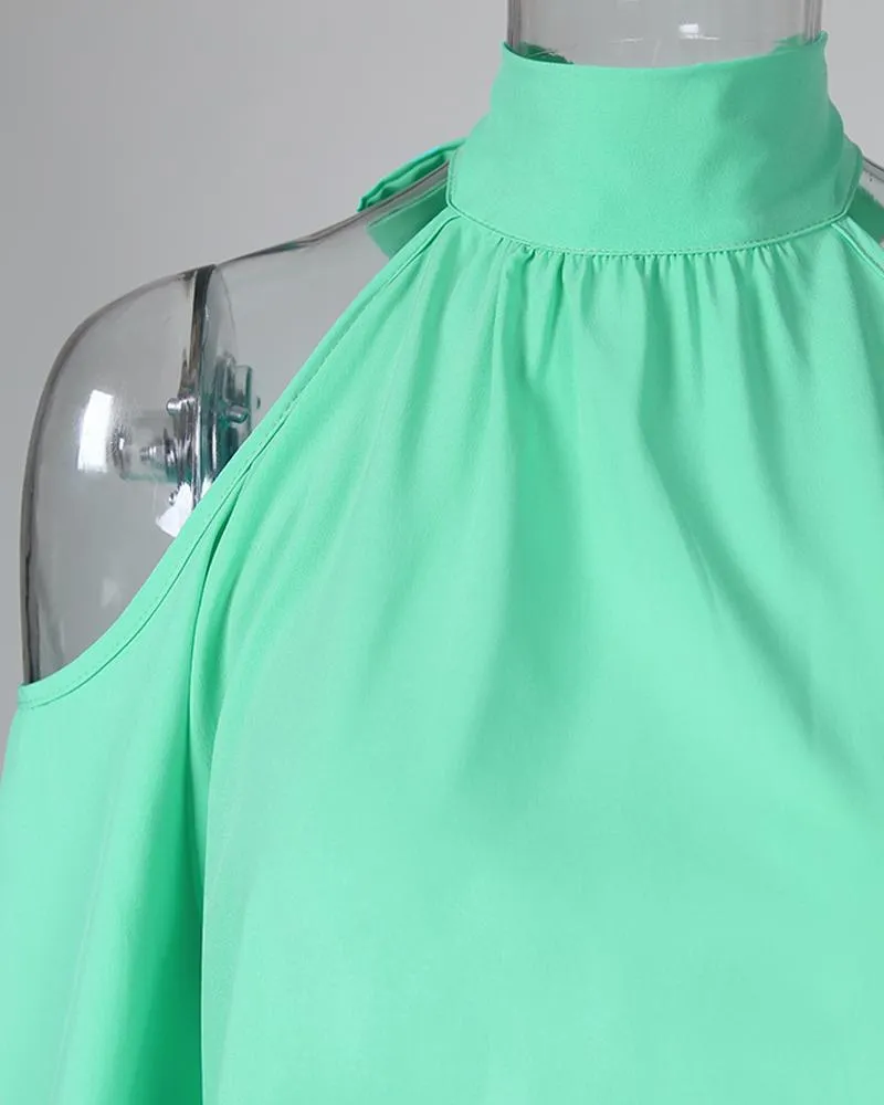 Cold Shoulder Lantern Sleeve Casual Blouse