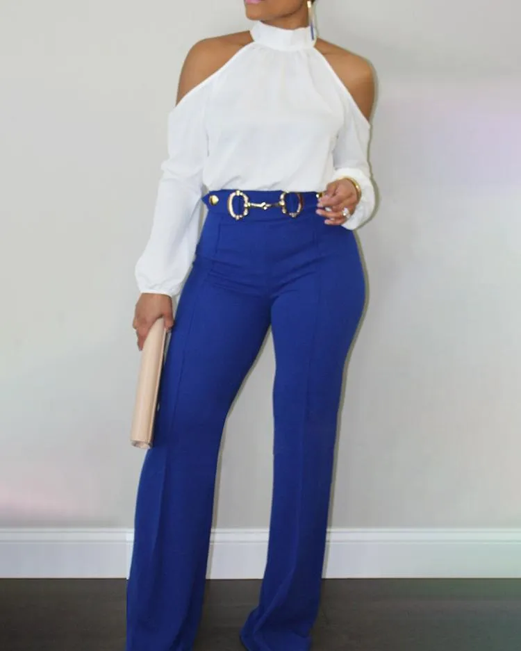 Cold Shoulder Lantern Sleeve Casual Blouse