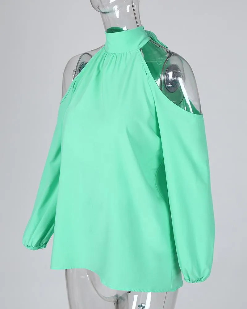 Cold Shoulder Lantern Sleeve Casual Blouse