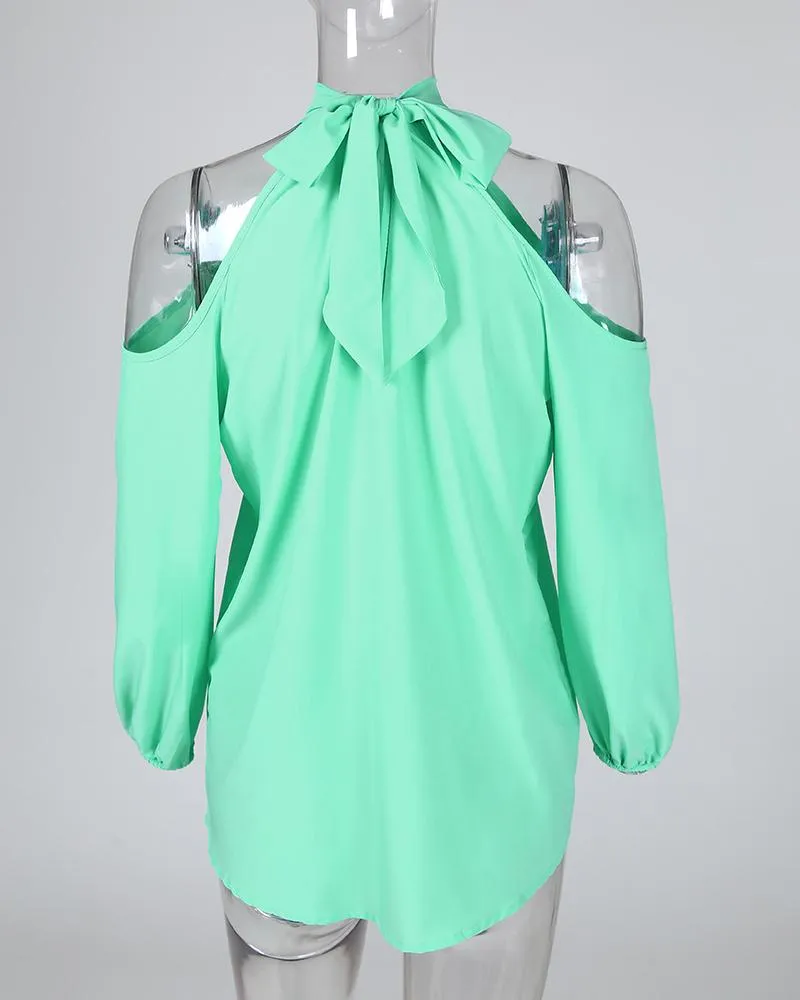 Cold Shoulder Lantern Sleeve Casual Blouse
