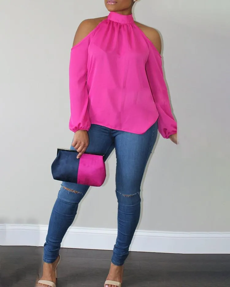 Cold Shoulder Lantern Sleeve Casual Blouse