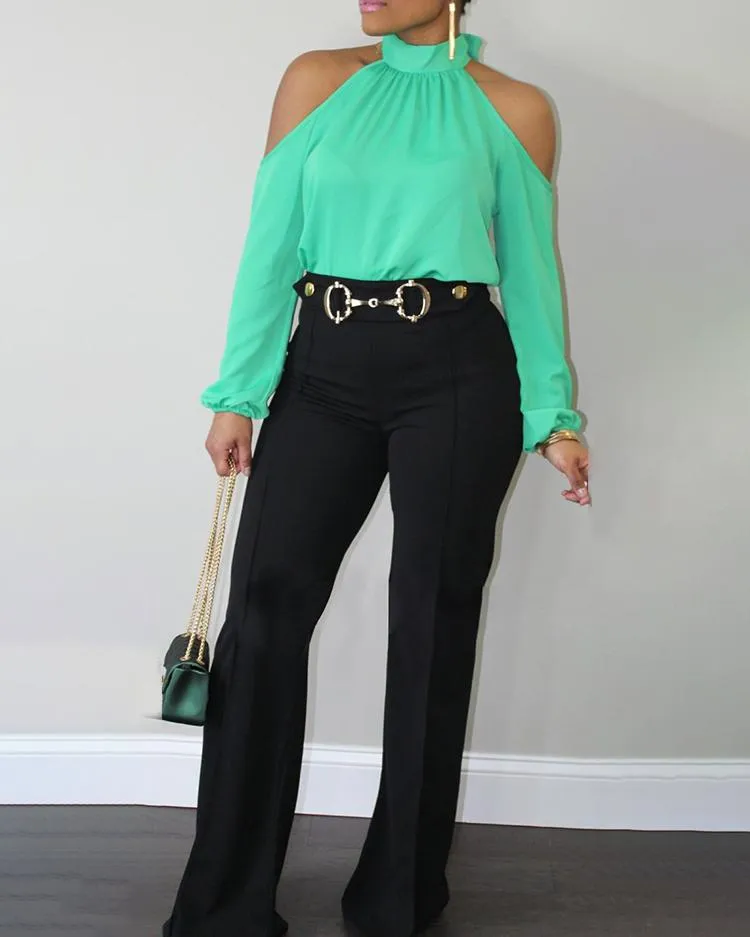 Cold Shoulder Lantern Sleeve Casual Blouse