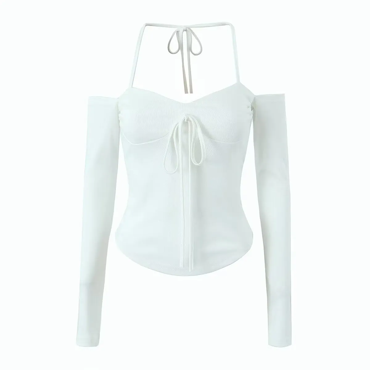 Cold Shoulder Long Sleeve Halter Tee