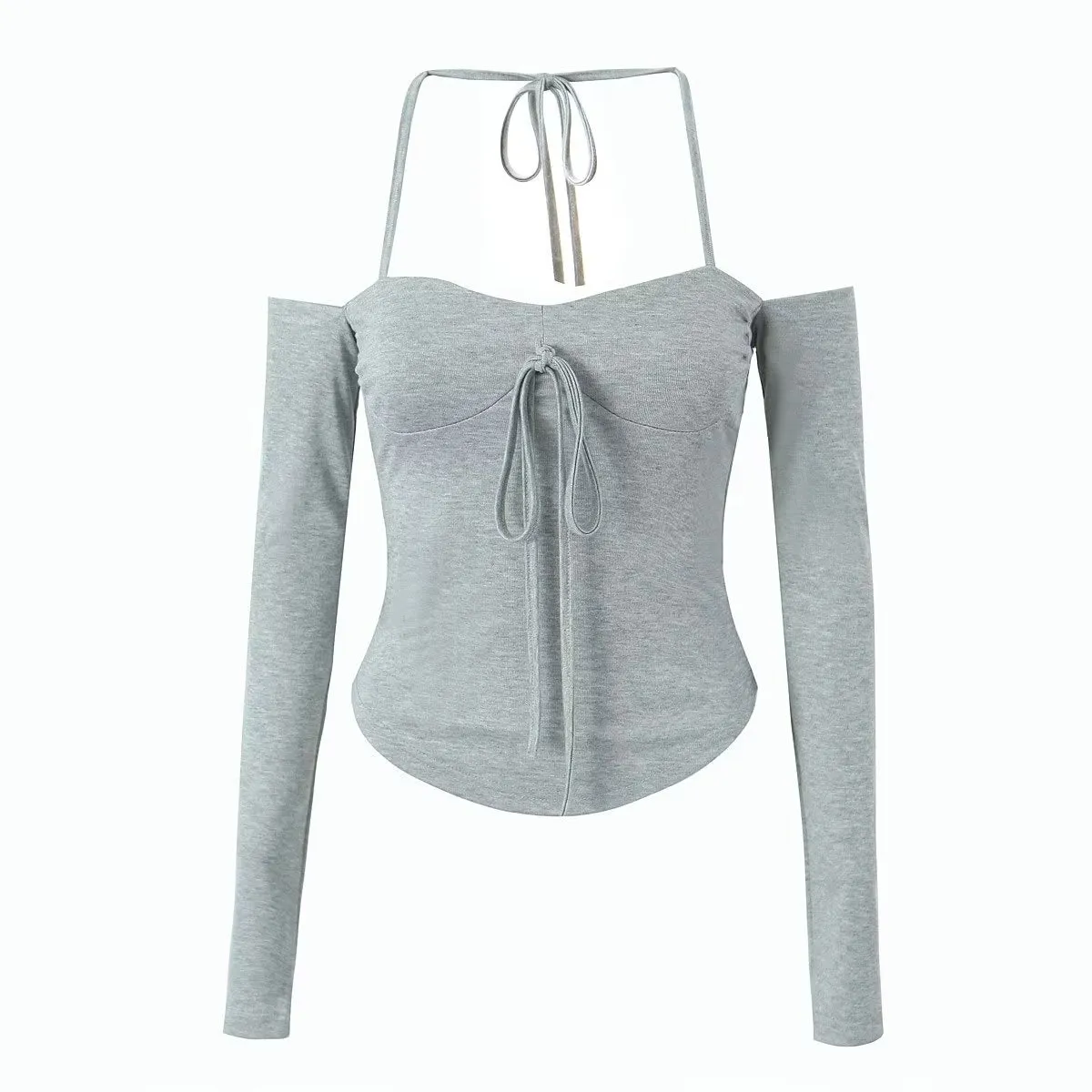 Cold Shoulder Long Sleeve Halter Tee