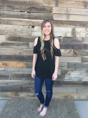 Cold Shoulder Ruffle Sleeve Blouse