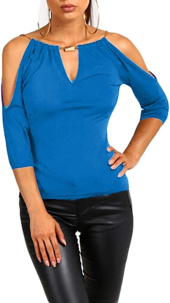 Cold Shoulder Slim Fit Short Sleeve Blouse