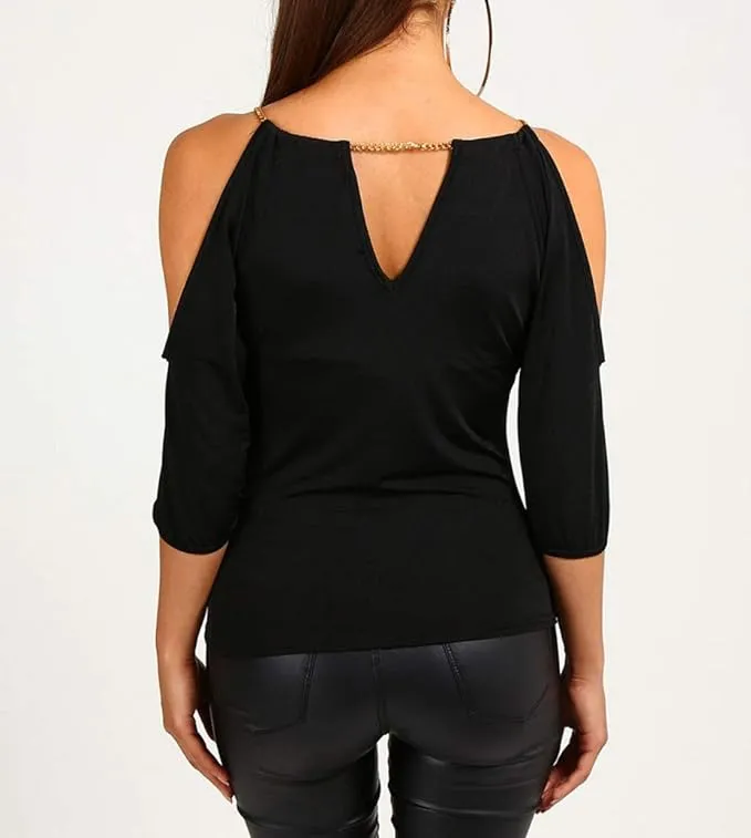 Cold Shoulder Slim Fit Short Sleeve Blouse