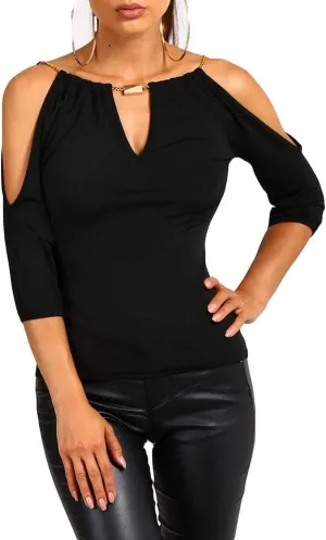 Cold Shoulder Slim Fit Short Sleeve Blouse