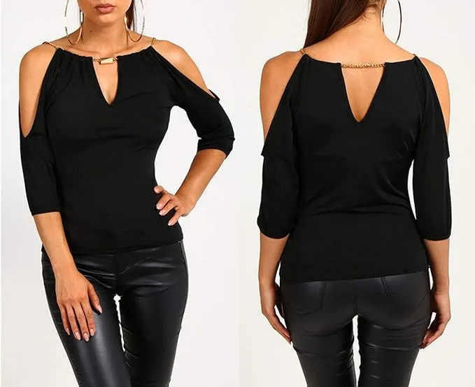 Cold Shoulder Slim Fit Short Sleeve Blouse
