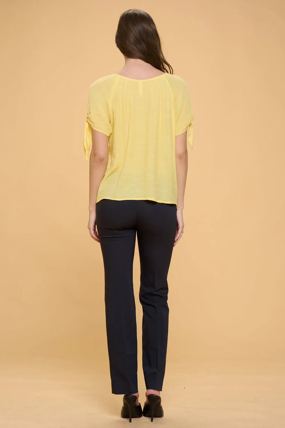 COLD SHOULDER SLIT TIE PEASANT BLOUSE TOP
