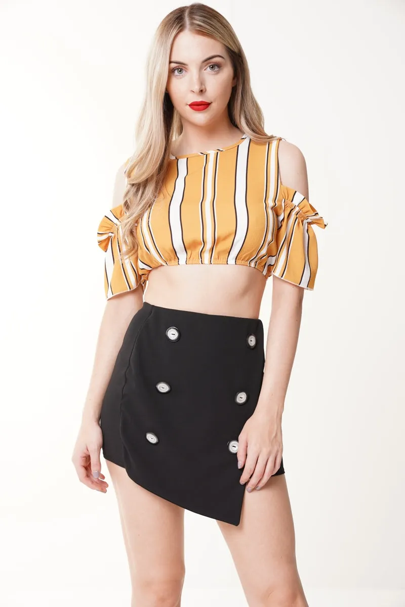 Cold Shoulder Striped Crop Top
