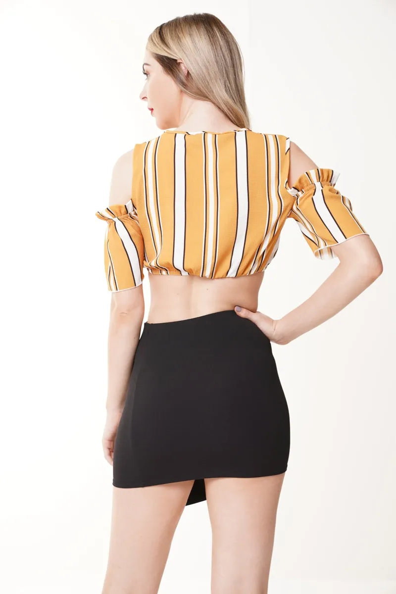 Cold Shoulder Striped Crop Top