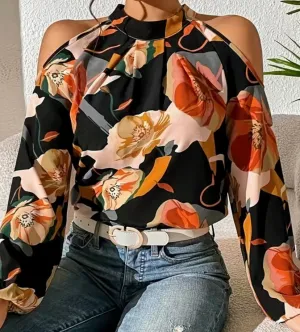 Cold shoulder tie back top
