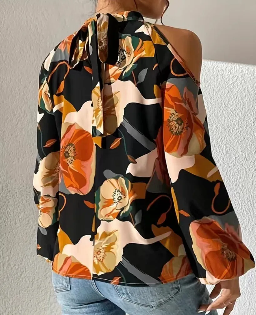 Cold shoulder tie back top