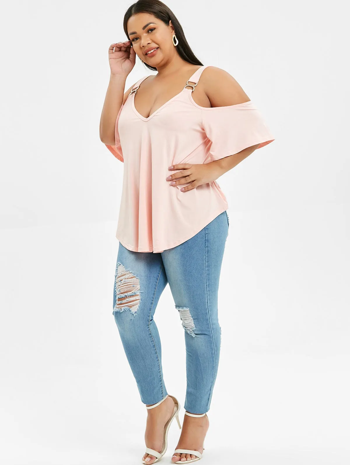 Cold Shoulder V-Neck Tunic T Shirt