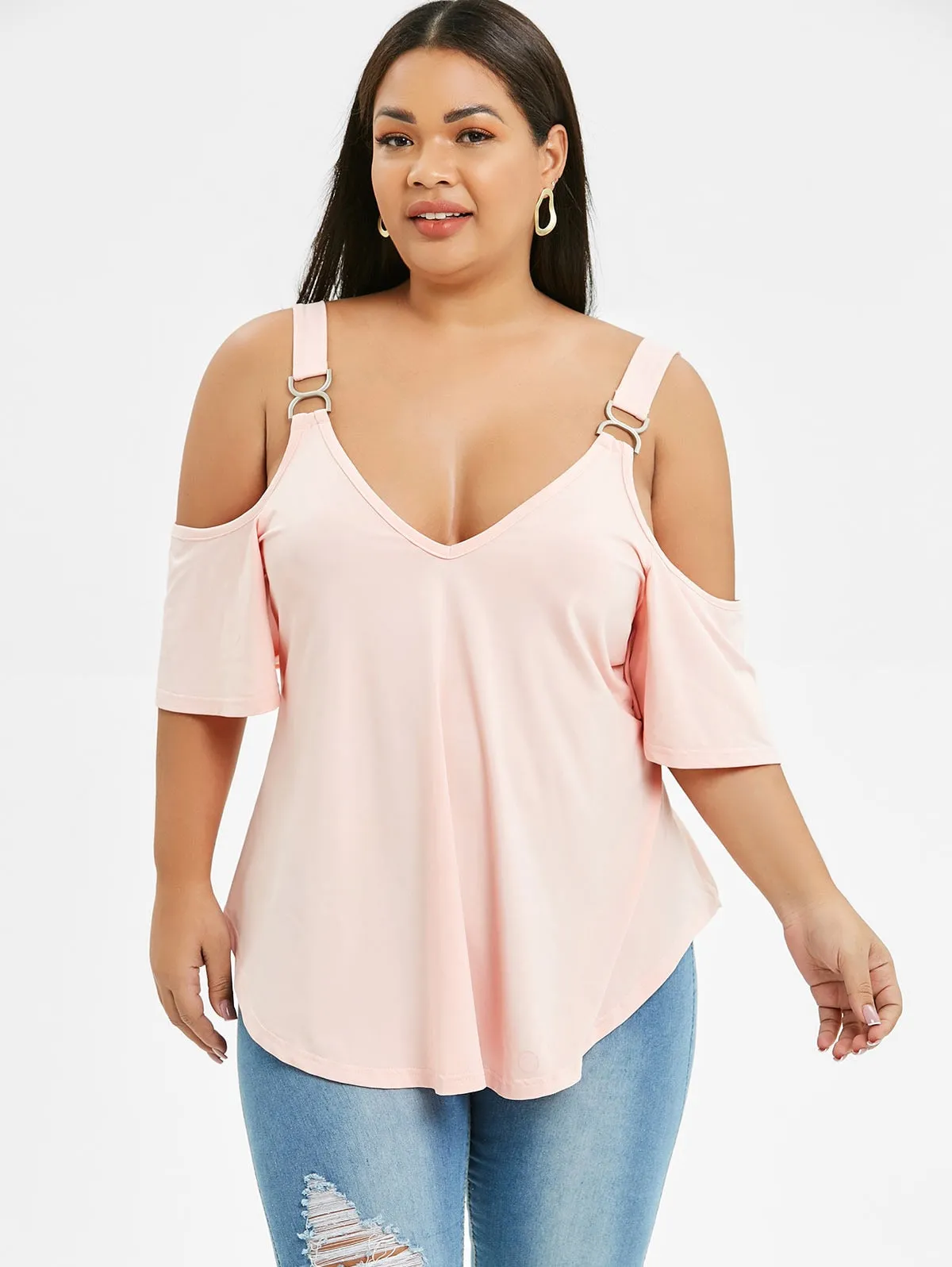 Cold Shoulder V-Neck Tunic T Shirt