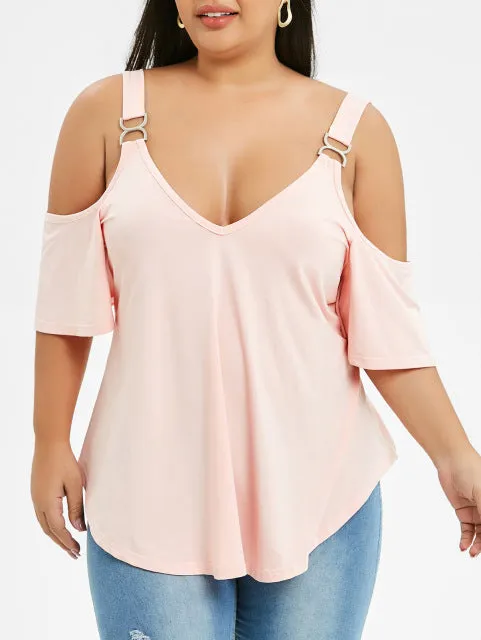 Cold Shoulder V-Neck Tunic T Shirt