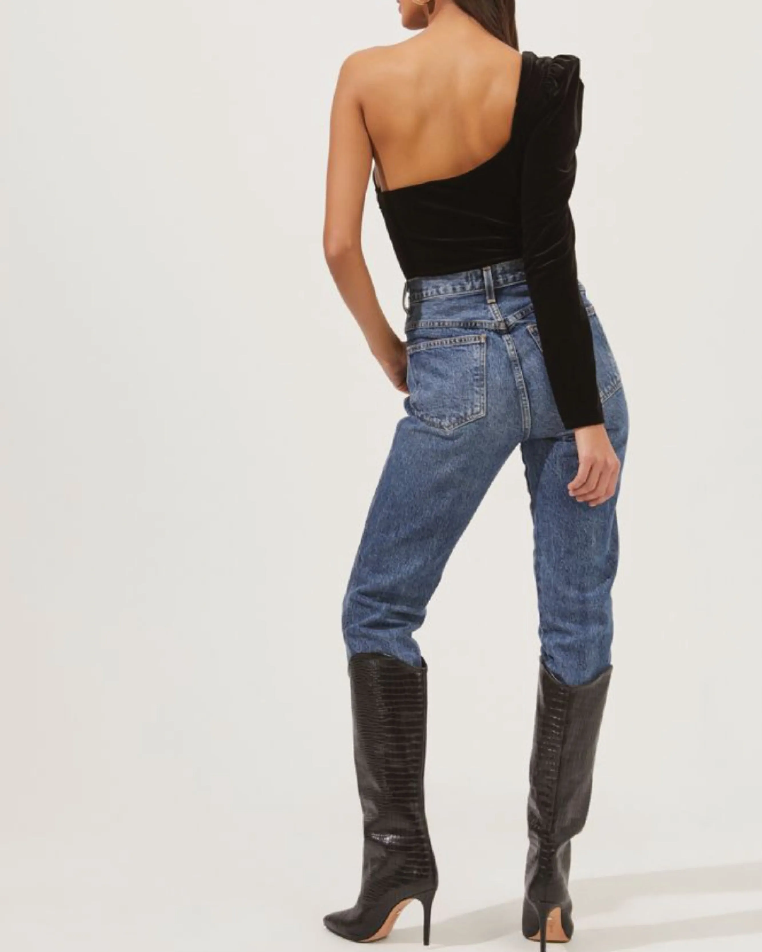 Cold Shoulder Velvet Bodysuit - Black