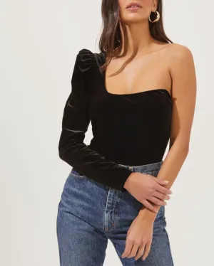Cold Shoulder Velvet Bodysuit - Black