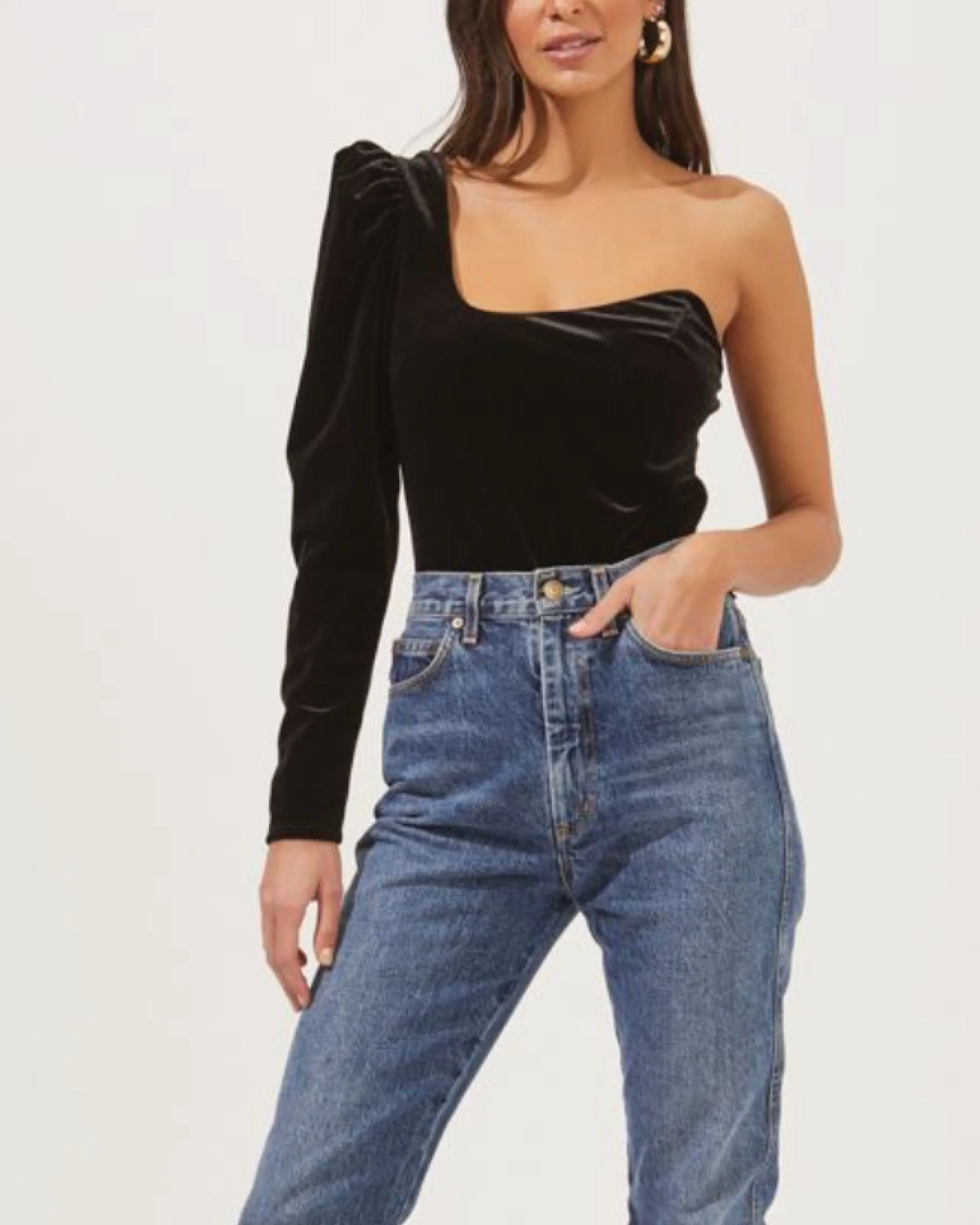 Cold Shoulder Velvet Bodysuit - Black