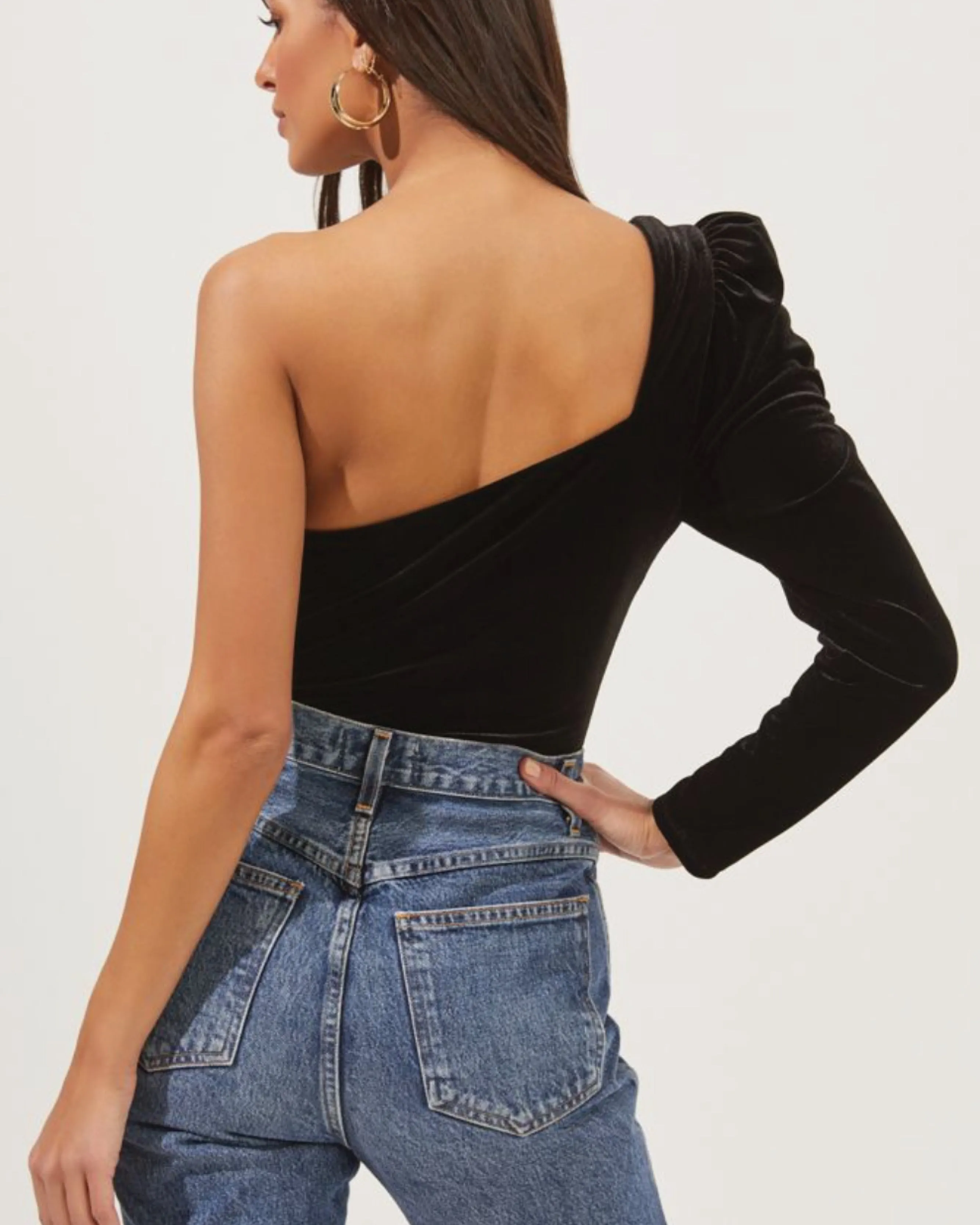 Cold Shoulder Velvet Bodysuit - Black
