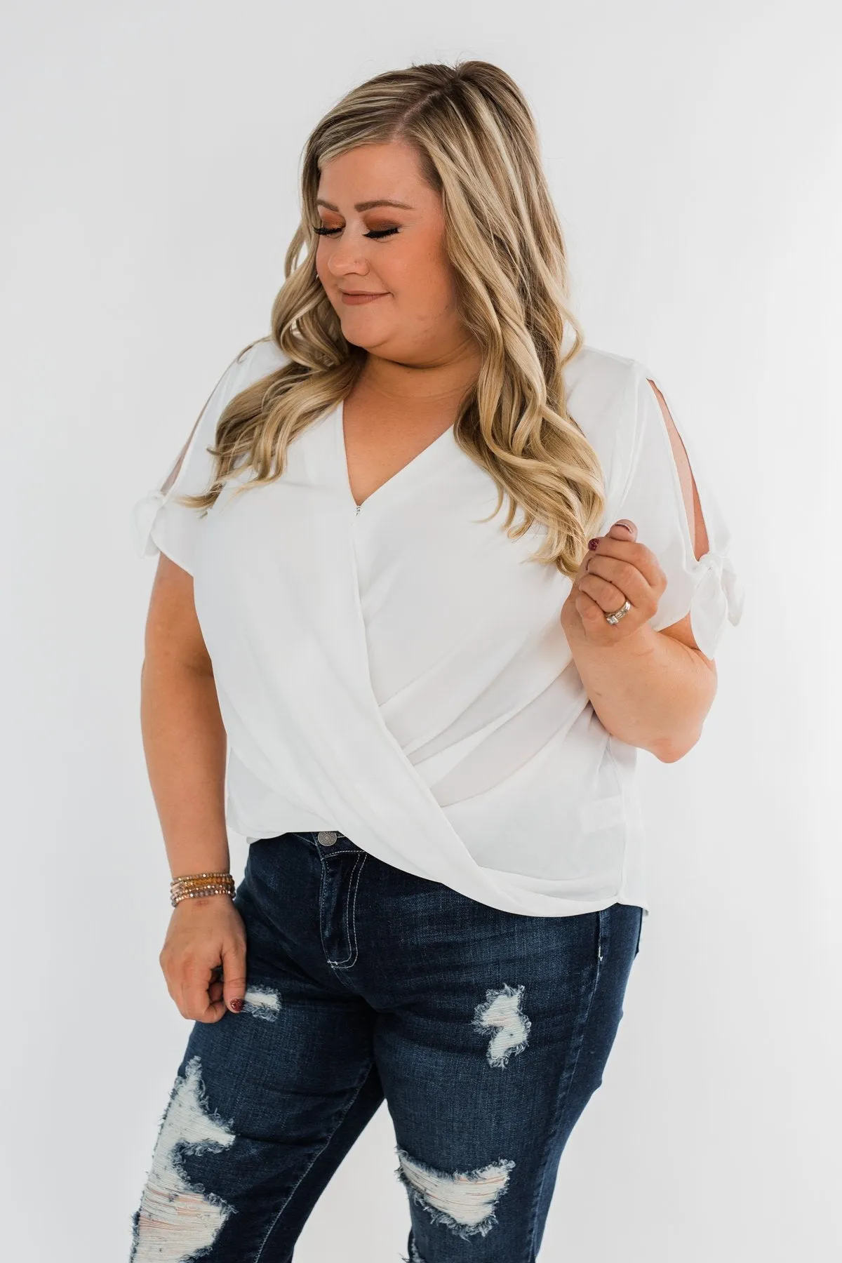Cold Shoulder Wrap Blouse- Off White