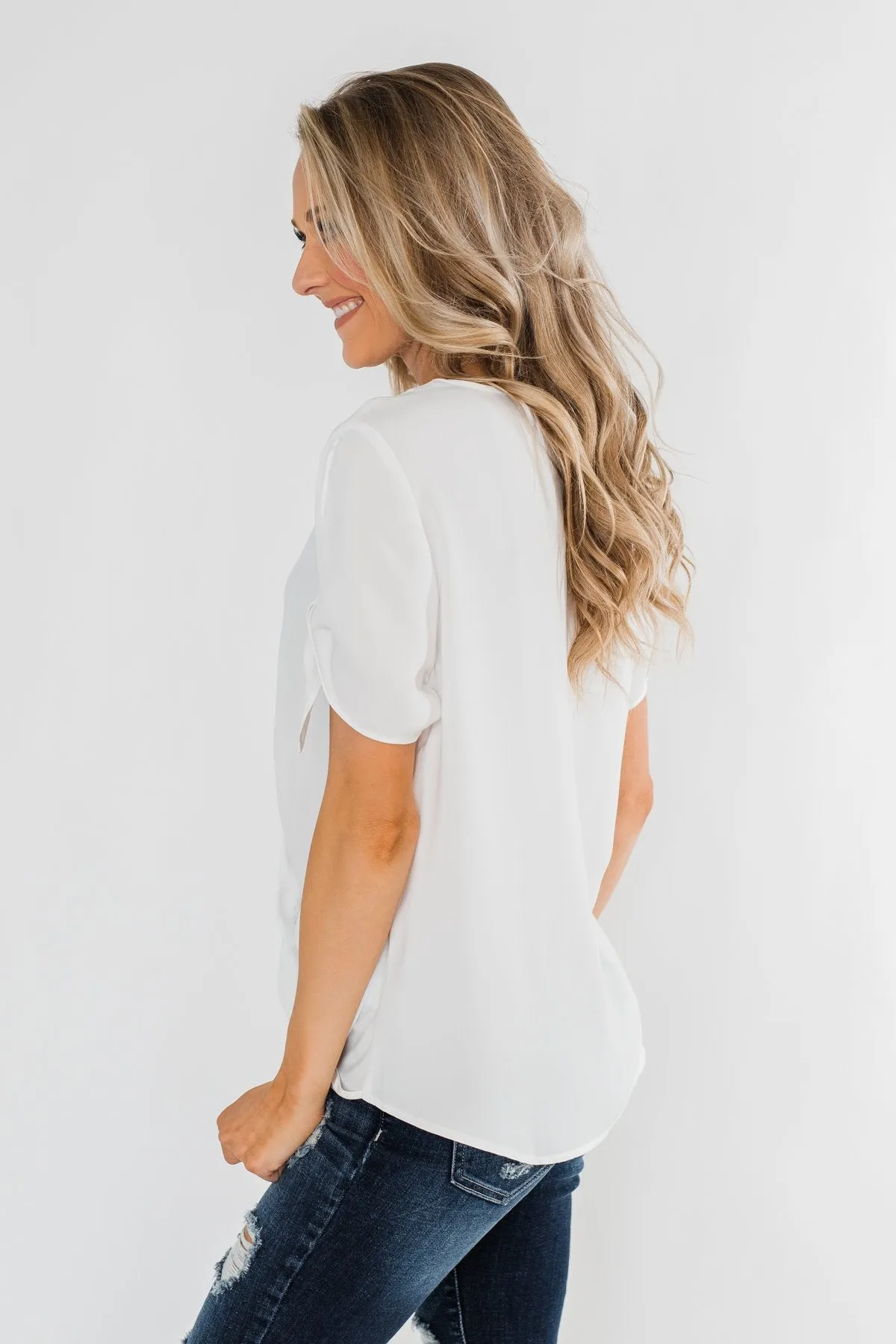 Cold Shoulder Wrap Blouse- Off White