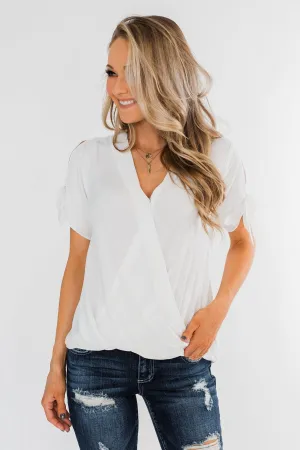 Cold Shoulder Wrap Blouse- Off White