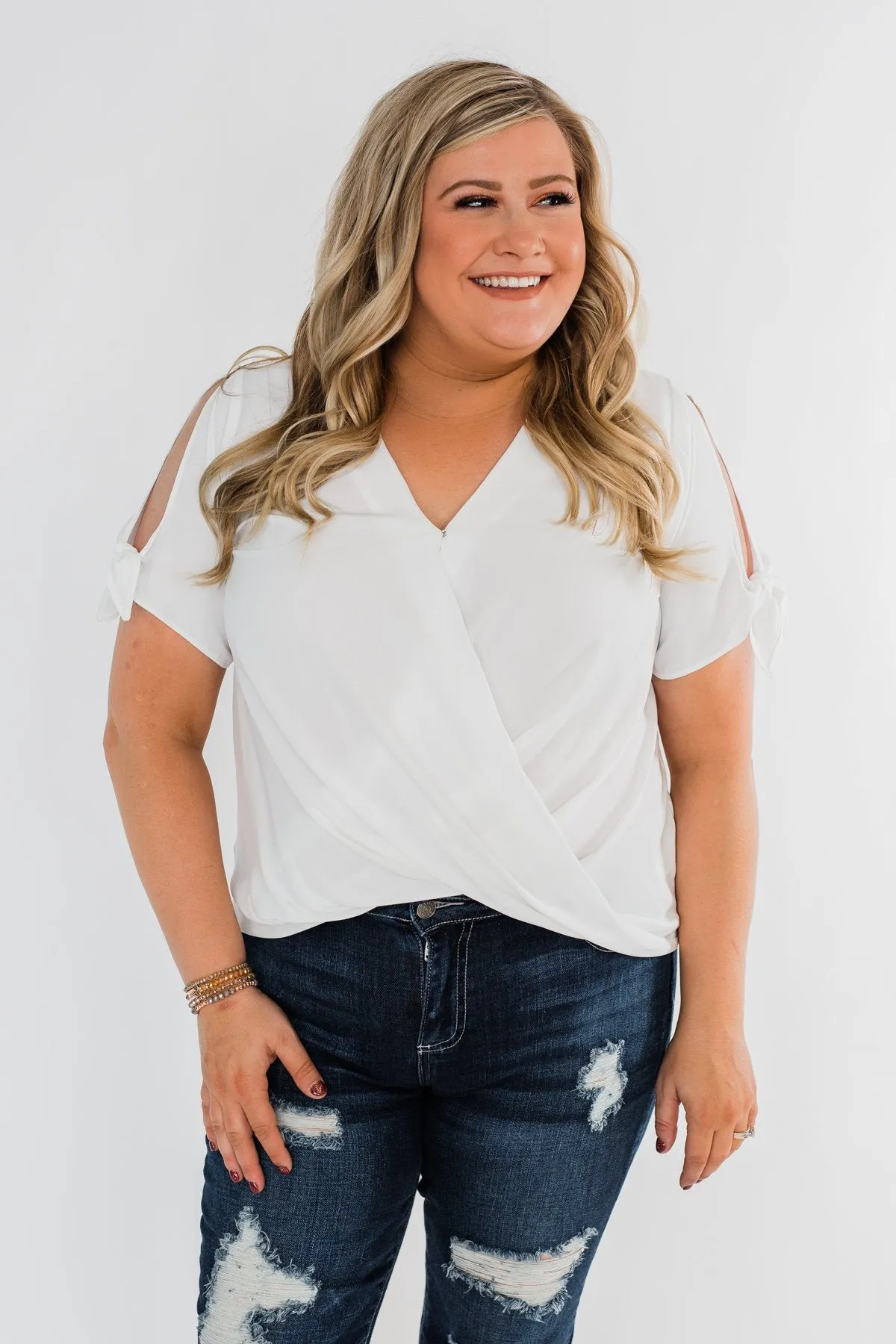 Cold Shoulder Wrap Blouse- Off White