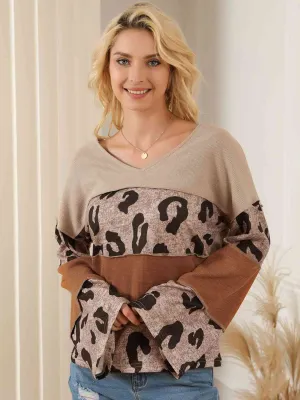 Color Block Leopard V-Neck Blouse (2 Colors)