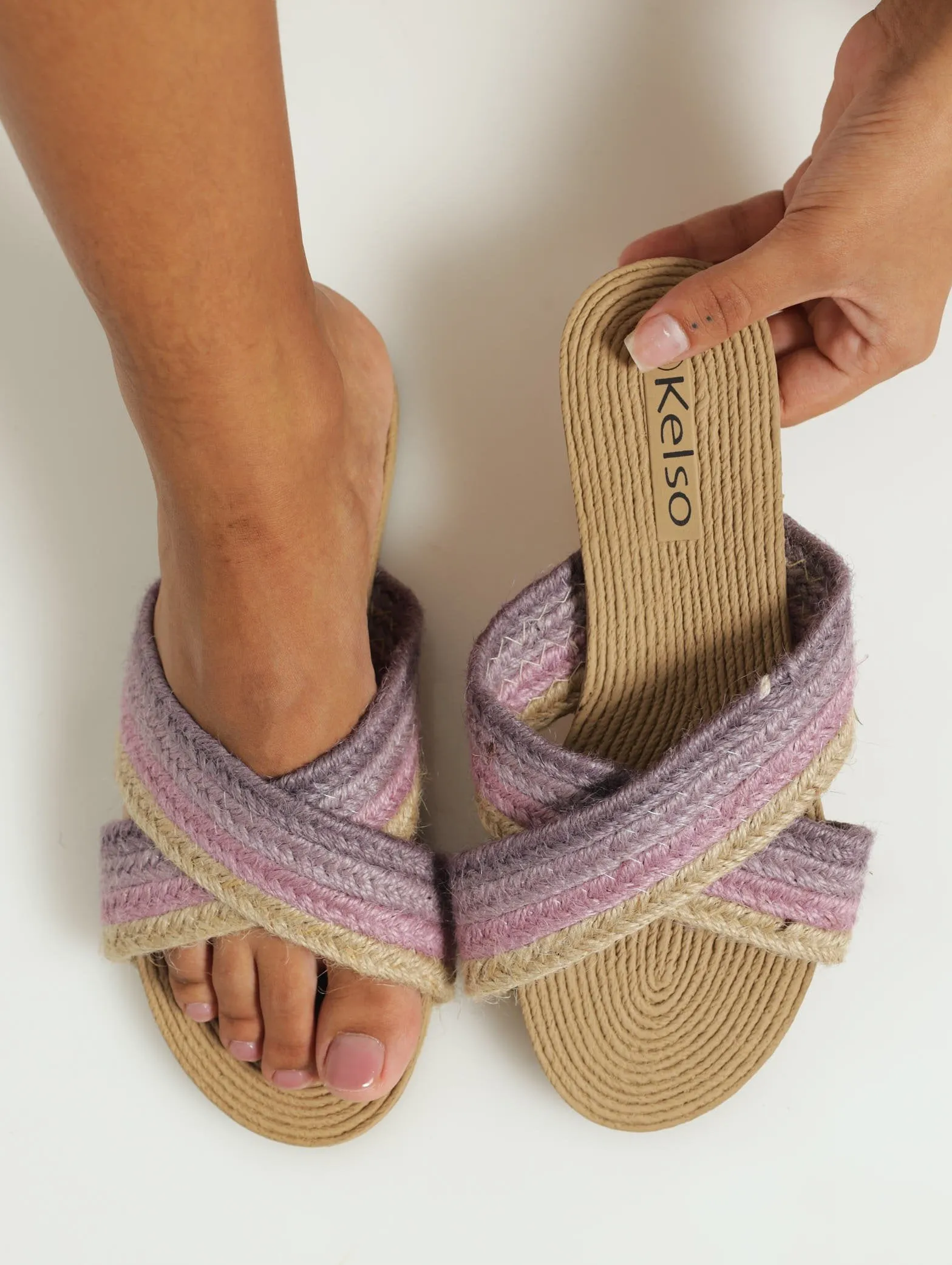 Coloured Espadrille Upper Mule Sandal - Lilac