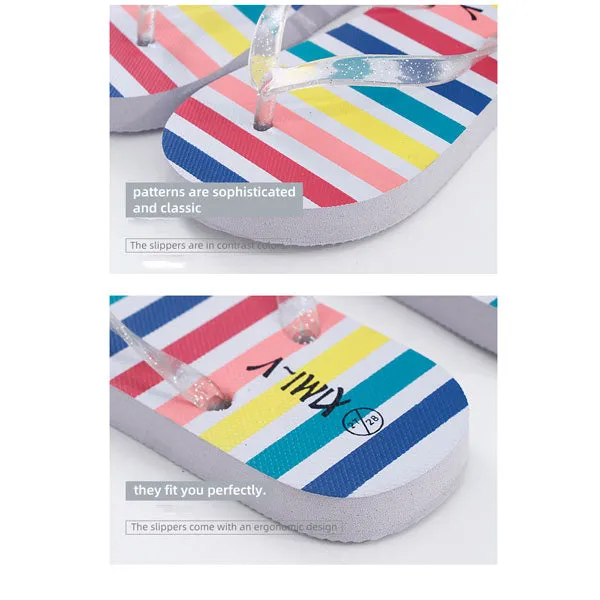Coloured Stripes Flip Flop Sandals for Children (White) (31/32)