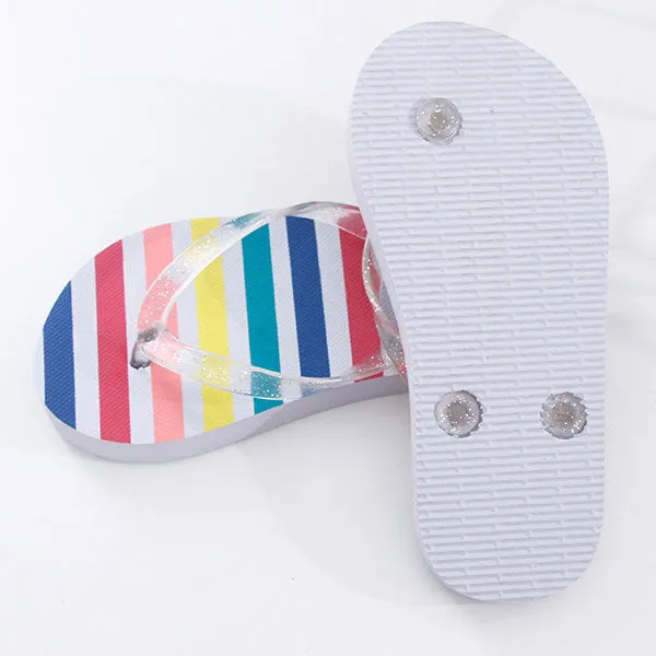 Coloured Stripes Flip Flop Sandals for Children (White) (31/32)