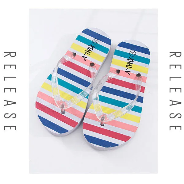 Coloured Stripes Flip Flop Sandals for Children (White) (31/32)