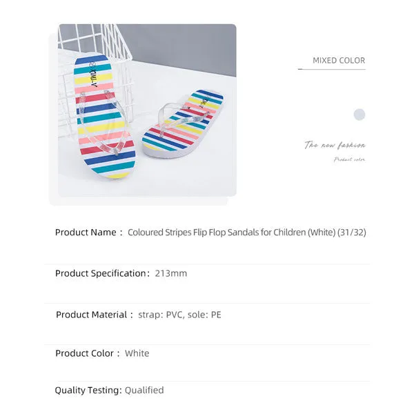 Coloured Stripes Flip Flop Sandals for Children (White) (31/32)