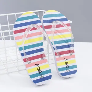 Coloured Stripes Flip Flop Sandals for Children (White) (31/32)