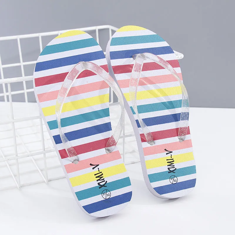 Coloured Stripes Flip Flop Sandals for Children (White) (31/32)