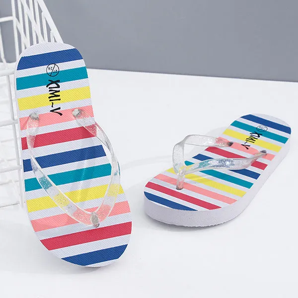 Coloured Stripes Flip Flop Sandals for Children (White) (31/32)