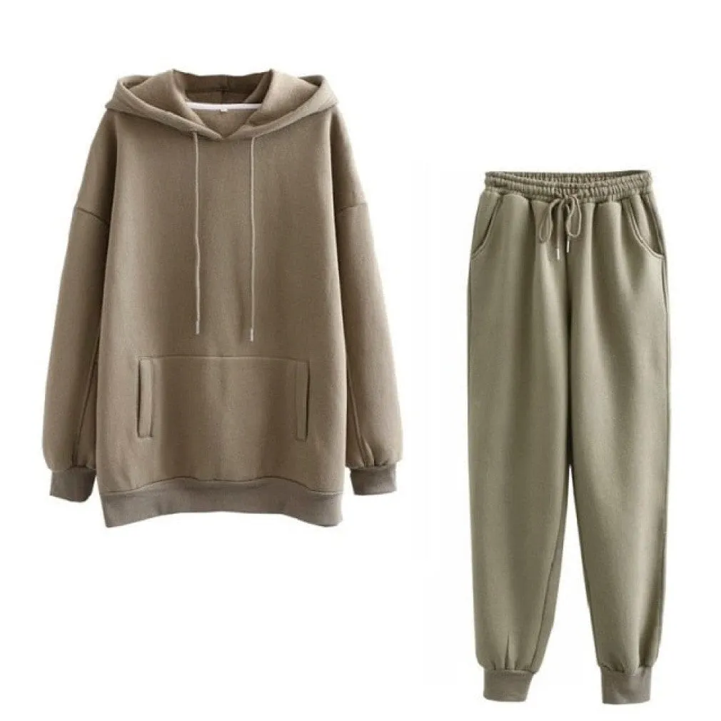 ContiNent 33 Autumn Winter Women tracksuit thick fleece 100% cotton suit 2 pieces sets hoodies sweatshirt and pants suits 6L17